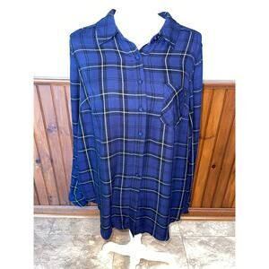 Womens Torrid Blue Black Plaid Long Sleeve Button Down Soft‎ Shirt Pocket Size 0